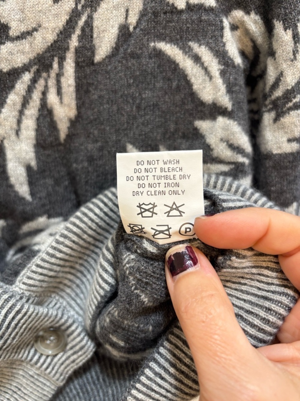Happy Sheep Wool Jacquard Cardigan Size Medium Crewneck Old Money Quiet Luxury - Picture 11 of 13
